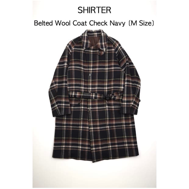 Shirter 벨티드 울 체크 코트 체크 네이비