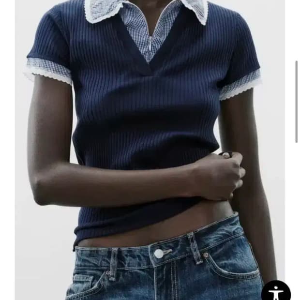자라 피터팬 골지 카라 티셔츠 네이비