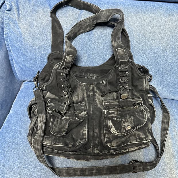 JPN 데님 워싱 토트백 레이스업 빈티지 고스 펑크 하라주쿠 Y2K