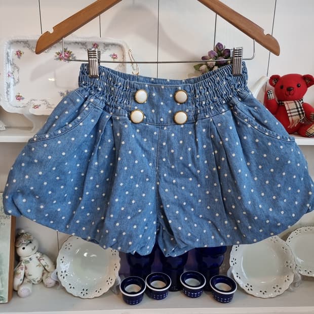도트 데님 벌룬 큐롯 쇼츠
