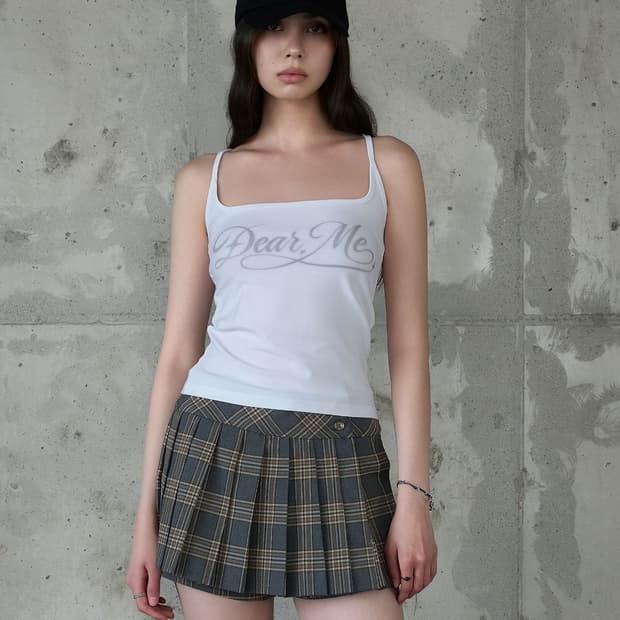 디어미 스퀘어넥 로고 슬리브리스 화이트 M