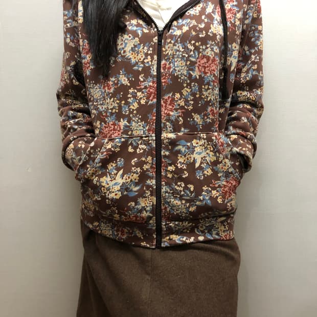 빈티지 브라운 플로랄 후드집업