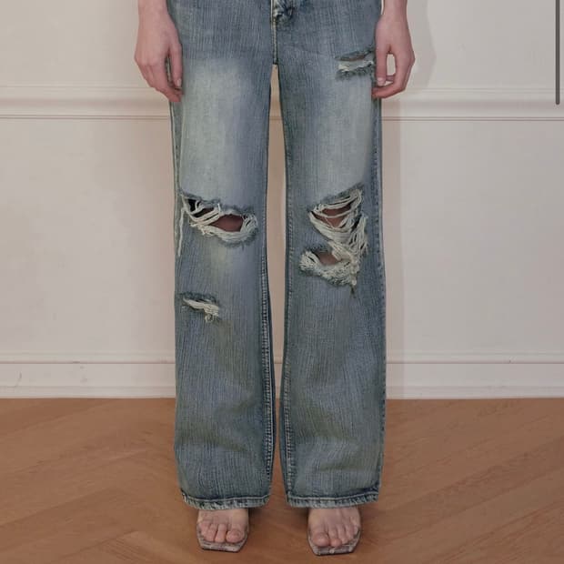 보헤미안서울 HIGHLIGHT DAMAGE WIDE PANTS, BLUE