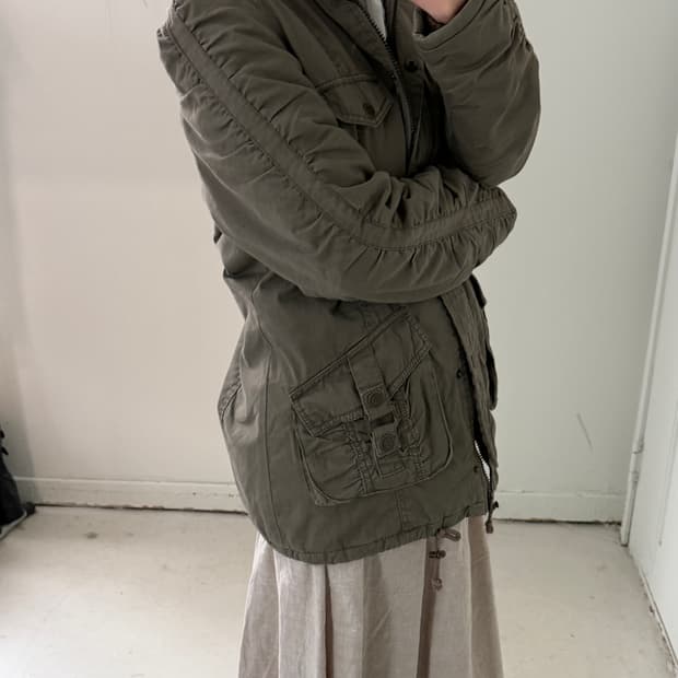 일본빈티지 y2k 카키 셔링점퍼