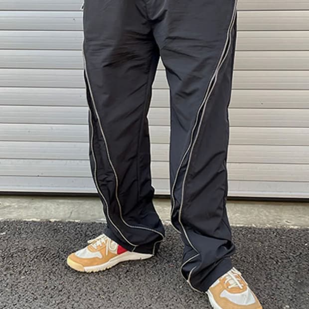 오블리크 지퍼 팬츠 (블랙, 남여공용)