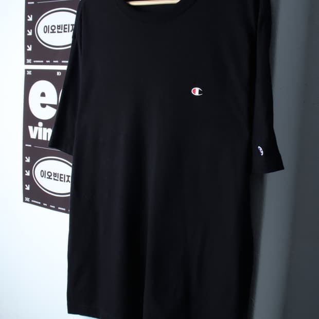 (M-XL) 챔피온 반팔 티셔츠 스몰로고 블랙 올드스쿨-H32455