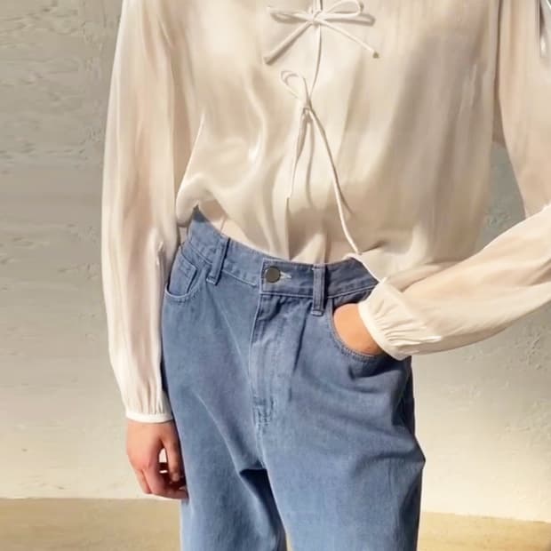 드래곤블루스 쉬머 리본타이블라우스 55-66 새상품