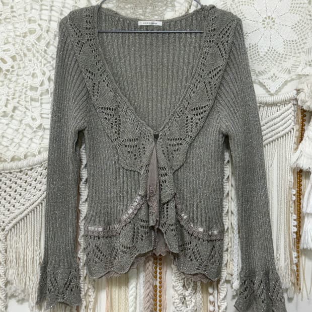 Axes Femme Gray Frill Lace Cardigan