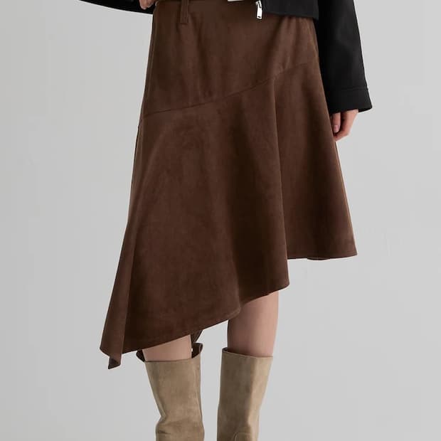 에잇세컨즈 스웨이드 브라운 미디스커트 M