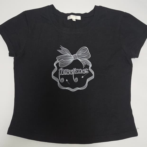 (2개 일괄) 쓰리타임즈 리본 티 블랙, 아이보리 s