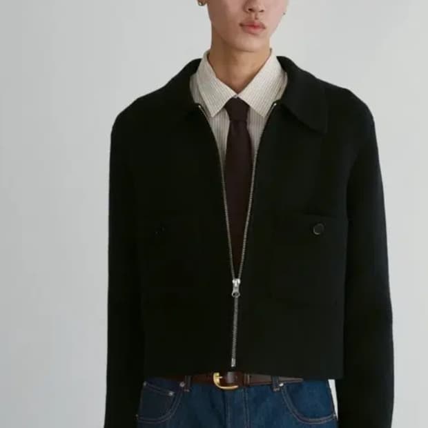 [새상품] 24FW 렉토 애즈라 컴팩트 니트 집업 점퍼 가디건 블랙