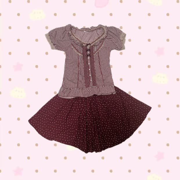 딸기 캐캐체 괴짜 빈티지 히메갸루 키치 코디세트