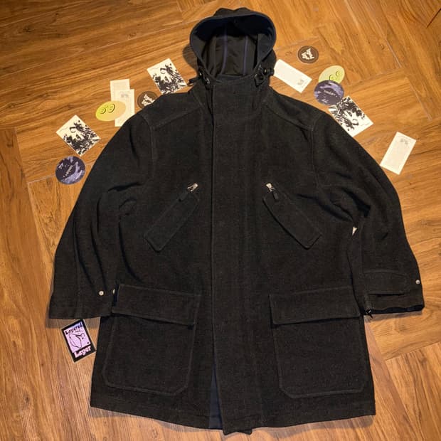 Armani overfit wool hoodie zip up coat