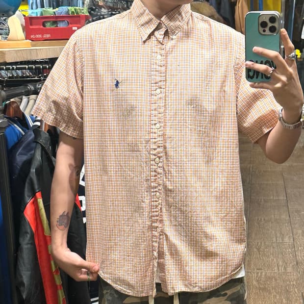 [HI] 폴로 랄프로렌 클래식 반팔 셔츠 체크오렌지