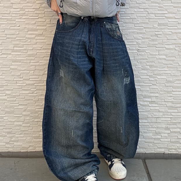 90s ROCAWEAR 올드스쿨 다크 인디고 오버 와이드 데님 팬츠