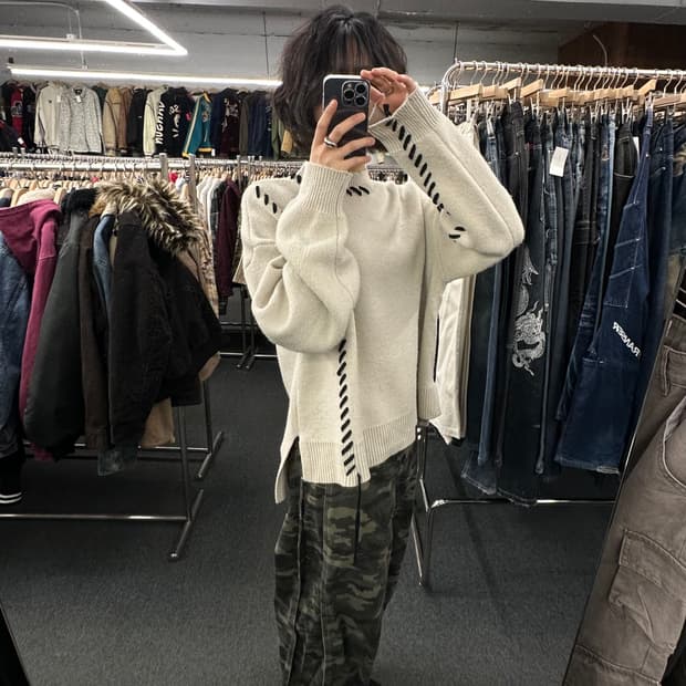 OS)Niko and 빈티지 아이보리 스티치 니트 스웨터