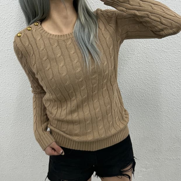 폴로 랄프로렌 숄더 버튼 베이지 꽈배기 니트 XS