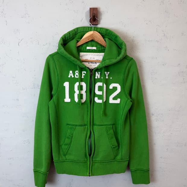 아베크롬비 빈티지 그린 자수로고 후드집업