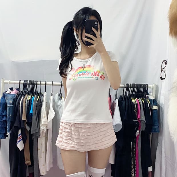 [MC SISTER] 레인보우 히비스커스 글리터 반팔