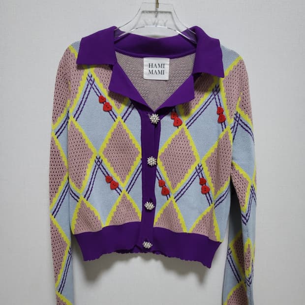 Hami Mami 진주 큐빅버튼 하트버튼 니트 가디건 FREE새제품