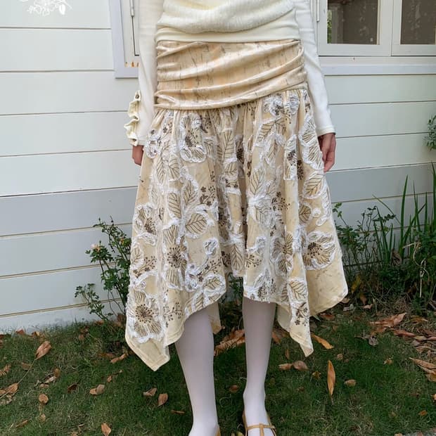 Jelloo Romantic Floral Embroidery Skirt