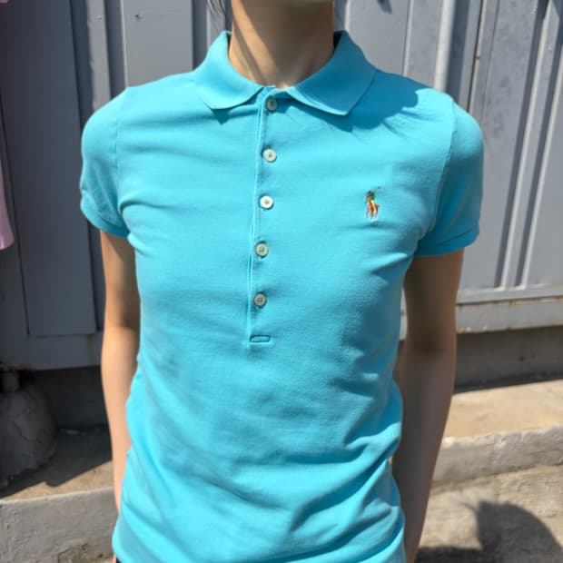 Ralph Lauren 슬림핏 블루 폴로 티셔츠