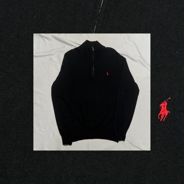 폴로랄프로렌 블랙 반집업 니트