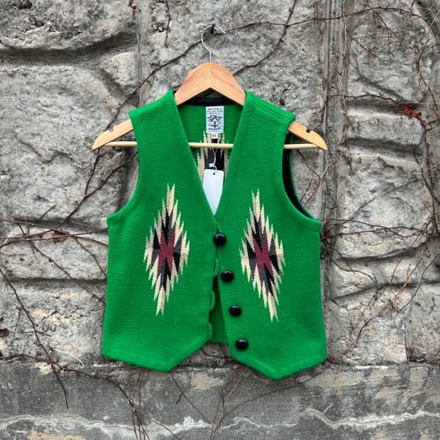 오르테가 핸드 우븐 울 나바호 네이티브 무늬 치마요 베스트 조끼 그린