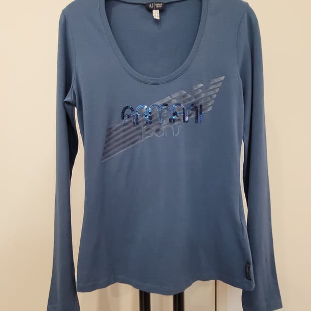 아르마니 진 스팽글 로고 긴팔 티셔츠 55사이즈