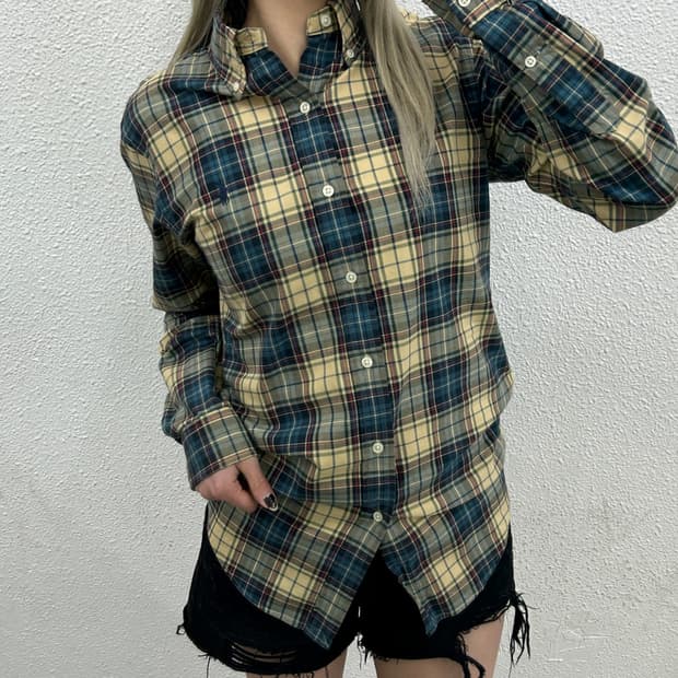폴로 랄프로렌 네이비포니 옐로우 타탄체크 셔츠 XS