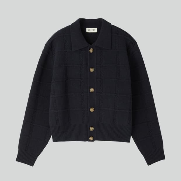 [새상품] 25FW 렉토 빈티지 버튼 카라 김선호 가디건 다크 네이비