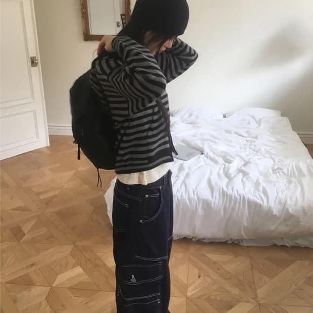 스트라이트 포켓 투웨이 니트 집업