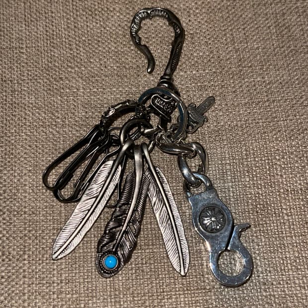 빈티지 실버 터키석 깃털 키링 / 헤비 체인 멀티 참 키체인
