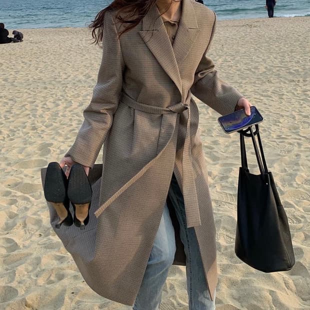 로우클래식 로브 체크 트렌치 코트 S