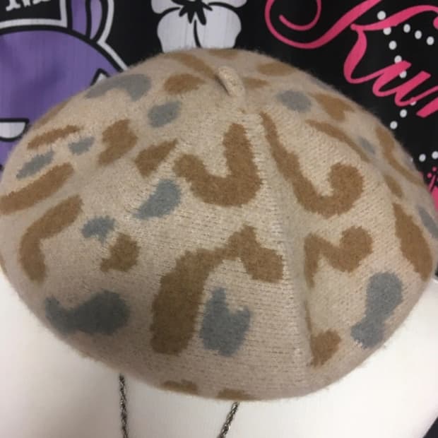 울 호피 베레모 모자