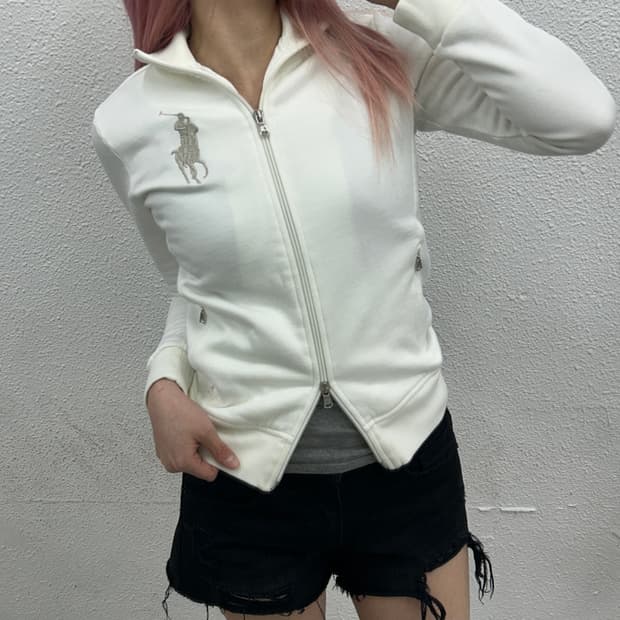 폴로 랄프로렌 글리터 빅포니 화이트 투웨이 집업 S