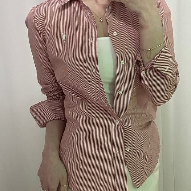 폴로 스트라이프 화이트 포니 셔츠