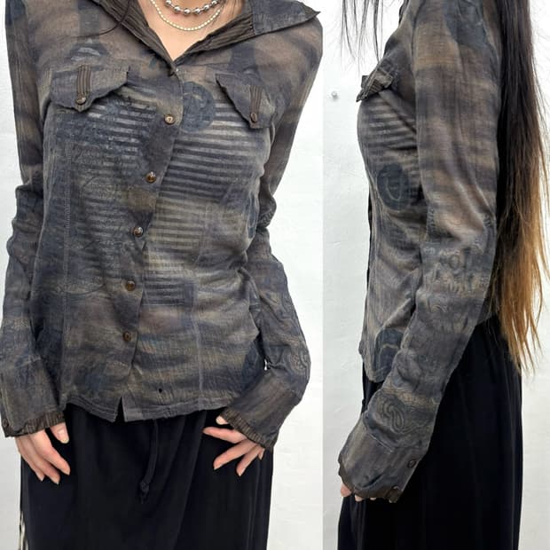 Ghost Paisley gothic detail Mesh Shirt
