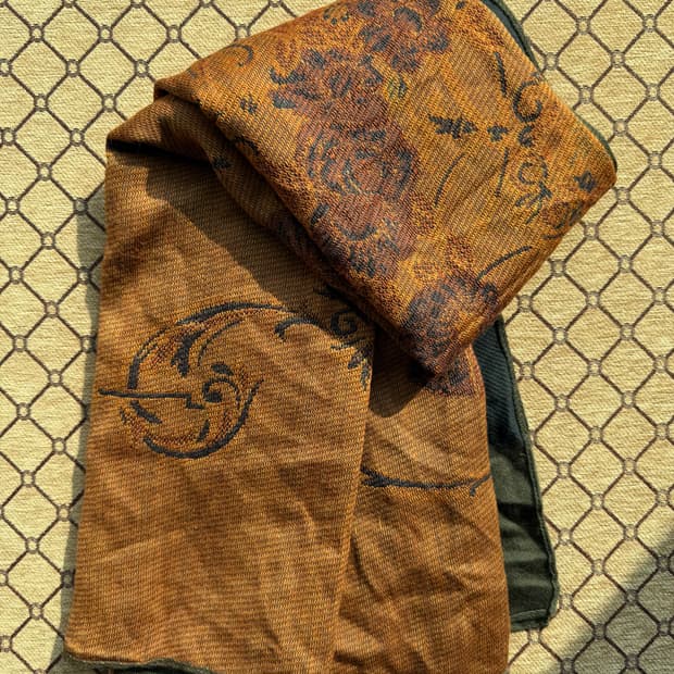 오렌지 그린 배색 머플러