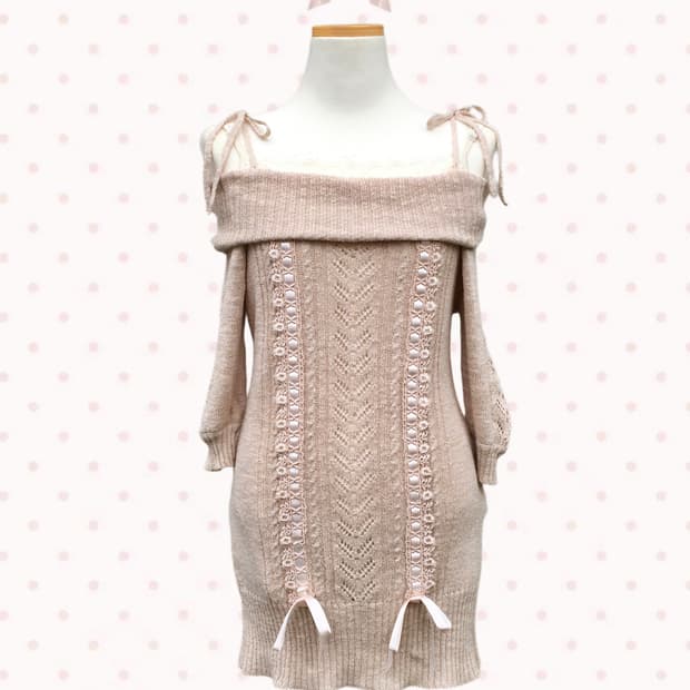 레스트로즈 리본🎀 오프숄더 5부 썸머니트 ops