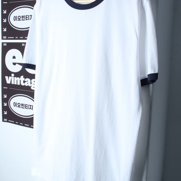 (L-XL) 무신사 스탠다드 반팔 티셔츠 링거 무지 화이트-H35286