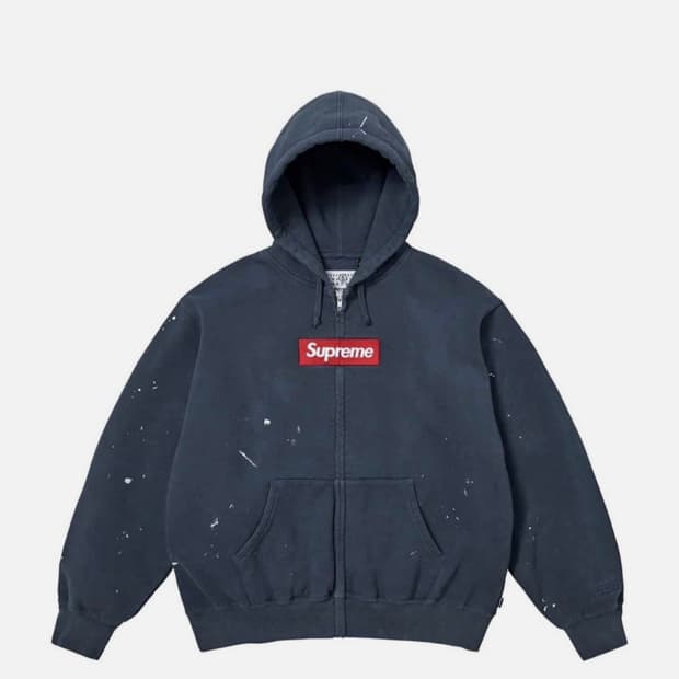 슈프림 x mm6 박스로고 후드집업 네이비 S