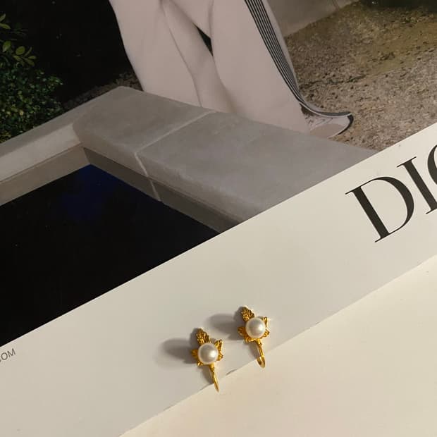 빈티지 리프 진주 귀걸이 귀찌