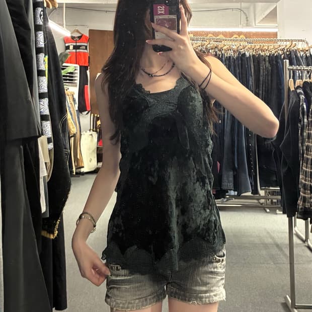 S)CHAPS COLLECTION y2k 벨벳 레이스 나시