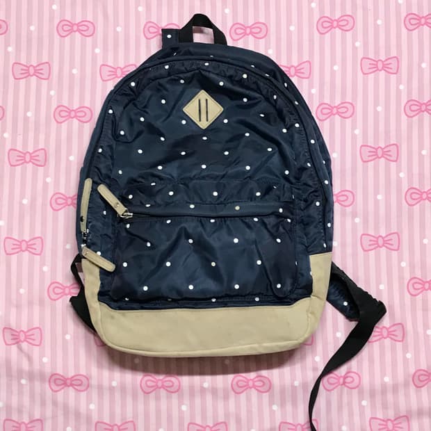 네이비 도트 백팩 모리 가방 