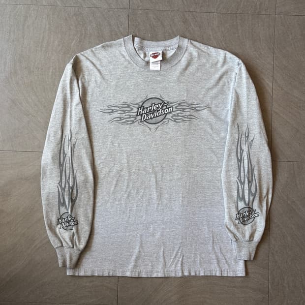 할리데이비슨 미국 생산 그레이 플레임 긴팔 티셔츠