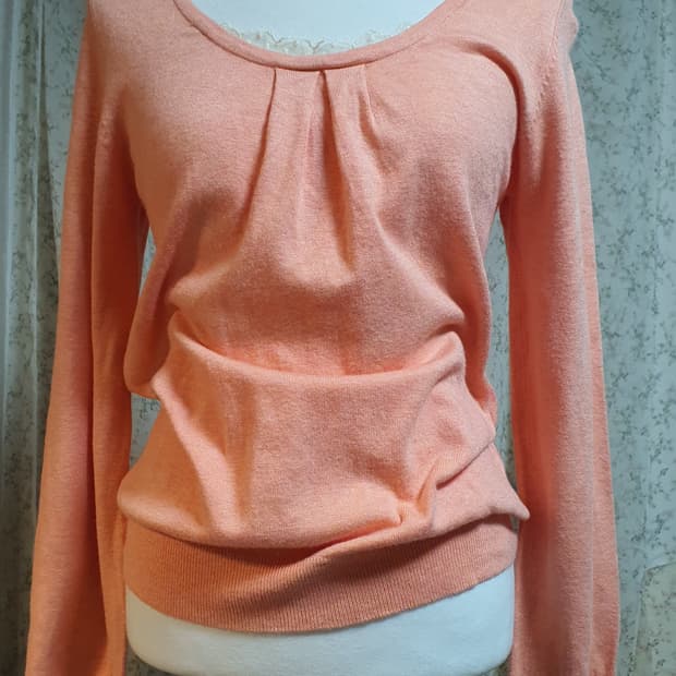 [모리걸] 피치 핑크색 여성 니트 긴팔 티셔츠