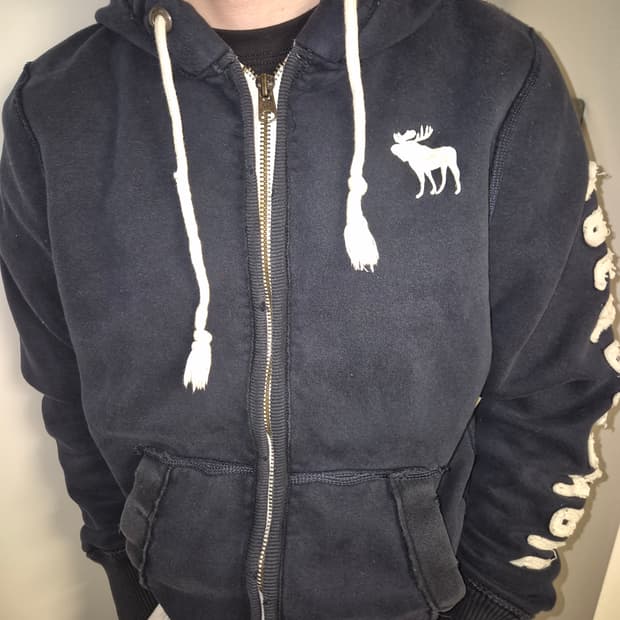 아베크롬비 머슬핏 네이비 화이트 암로고 후드집업 M