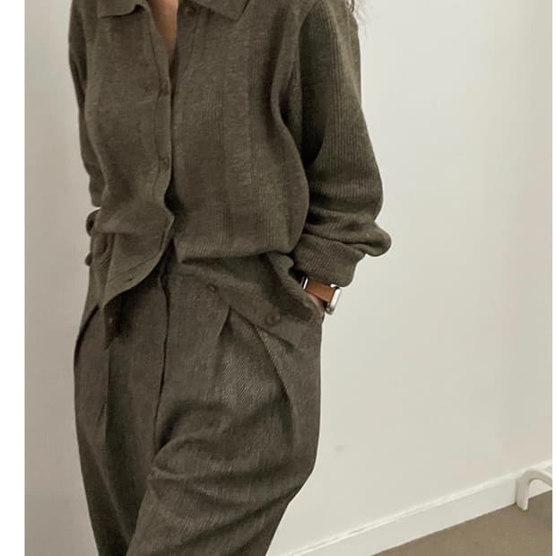 르메르핏 헤링본 카키브라운팬츠,브라운니트 셋업 (울,캐시 혼방)빈티지