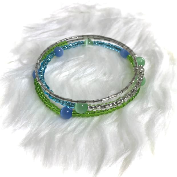 빈티지 레이어드 뱅글 팔찌 캣츠아이 비즈 원석